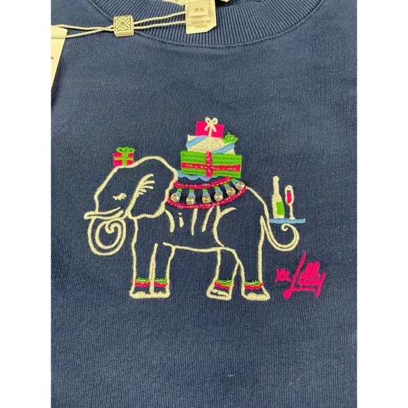 Lilly Pulitzer Ballad Crewneck Sweatshirt Womens XS Navy Elephant Embroidery - Picture 3 of 11
